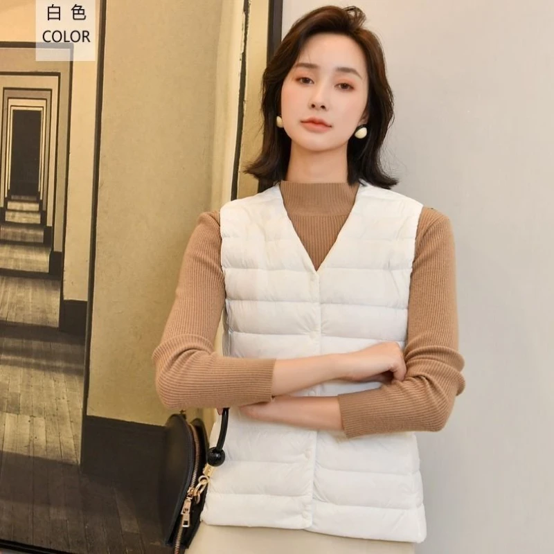 Feminino ultra leve para baixo colete longo com casual fino 90% pato branco para baixo gilet novo 2025 moda venda quente