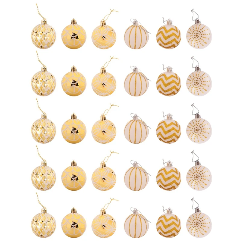 

30Pcs Christmas Tree Decor High Qulity White Gold Ball Ornament Bauble Party Hanging Ball For Home Christmas Decorations
