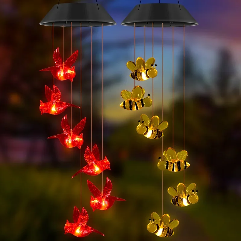 Outdoor Hanging Pendant Wind Bell Lamp Solar Powered Lamp Bee Wind Chime Outdoor Garden Hanging Decorative Light