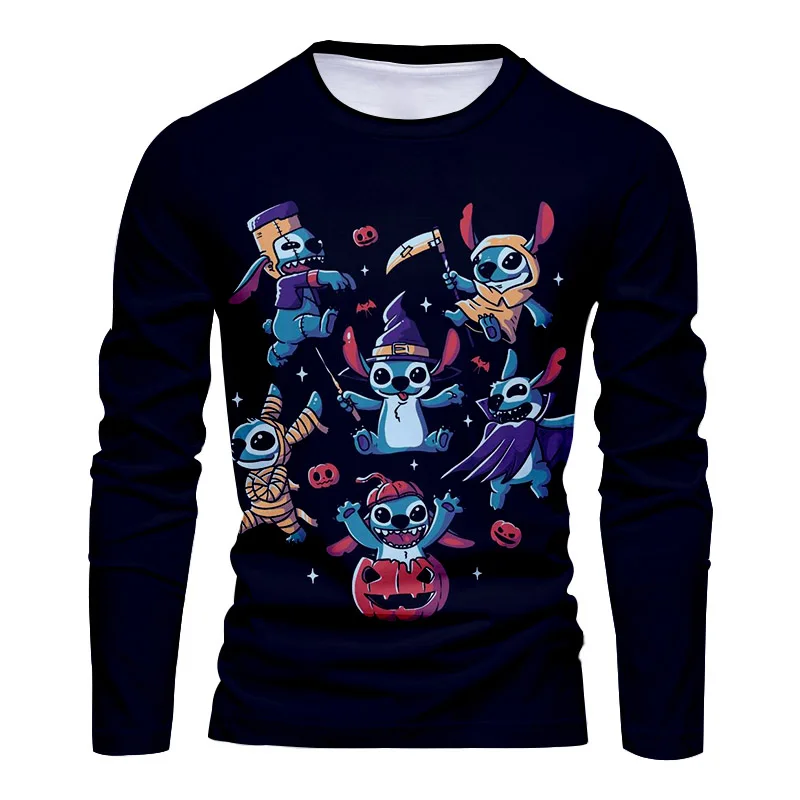 Camiseta de manga larga Unisex, camiseta informal de dibujos animados de Mickey, a la moda y cómoda para Halloween, novedad de 2024