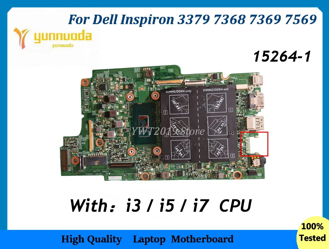

15264-1 For Dell Inspiron 3379 7368 7369 7569 Laptop Motherboard With i3 i5 i7 CPU CN-0X6C95 04C6W0 08DX5J 100% tested good