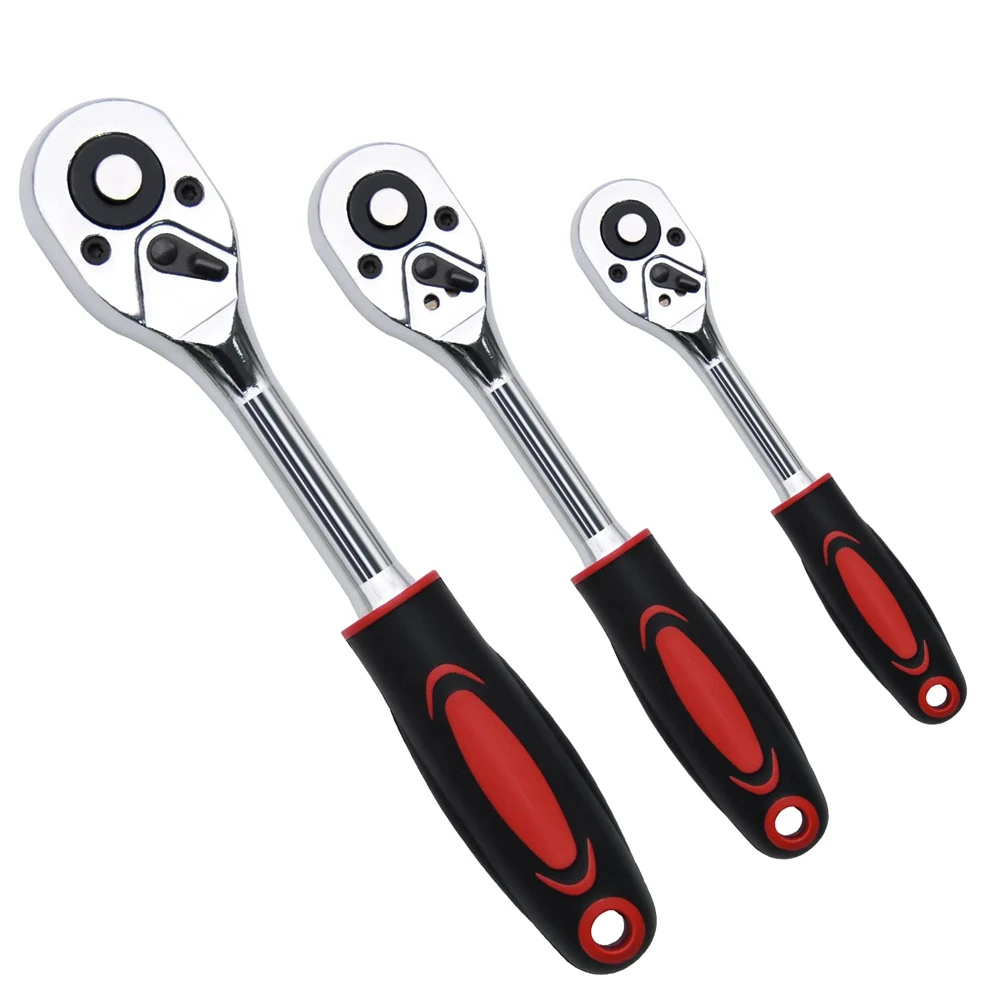 3 Piece Ratchet Set, 1/4 Inch, 3/8 Inch, 1/2 Inch Drive Ratchet Wrench, Professional Heavy Duty Ratchet Set