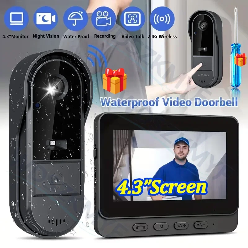 4.3in IPS Screen Wireless Doorbell With Camera 1080P Video Intercom Doorbell Waterproof Home Security Door Bell IR Night Vision