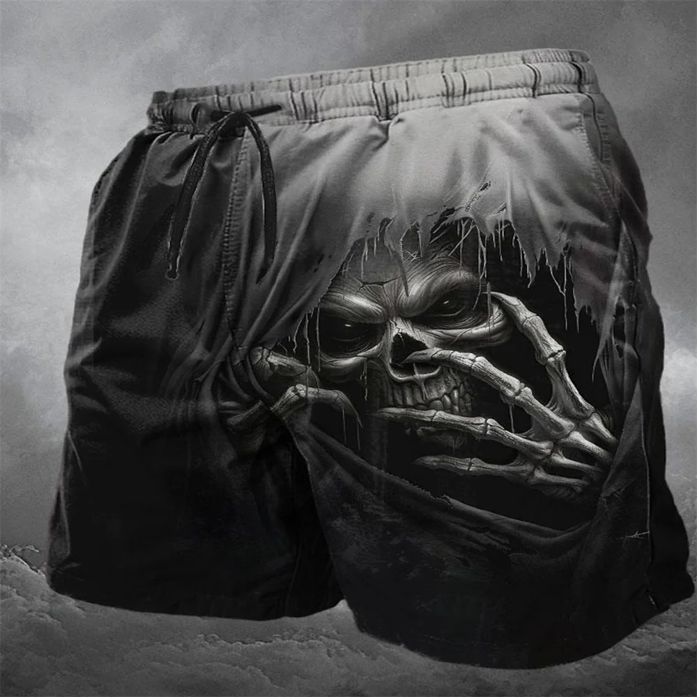 Fashion Skull 3D Print Beach Shorts Men Women Summer Hip Hop Oversized Surfing Board Sport Pants Swimsuits Trunks Kids Clothing