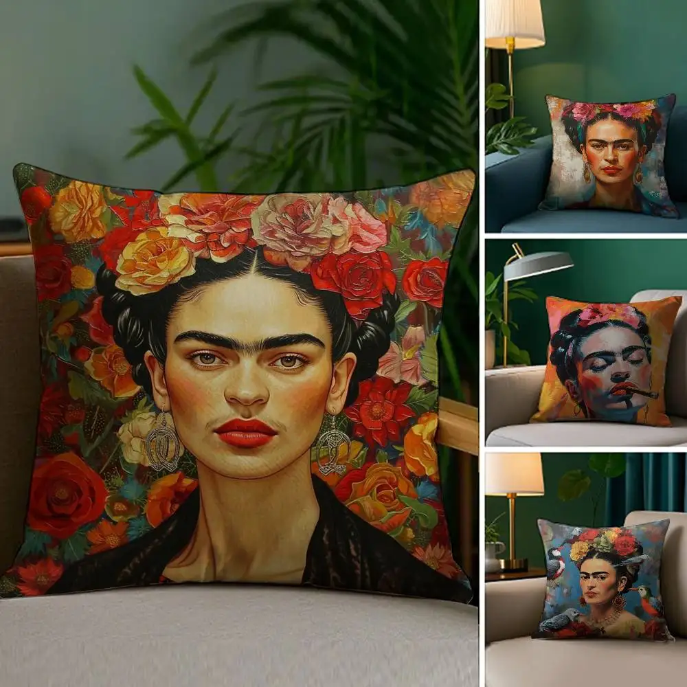 F-Fridas Painting Art Pillow Case Sofa Living Room Bedroom Double-sided Printing Square Cushion Nap Time Pillow Case