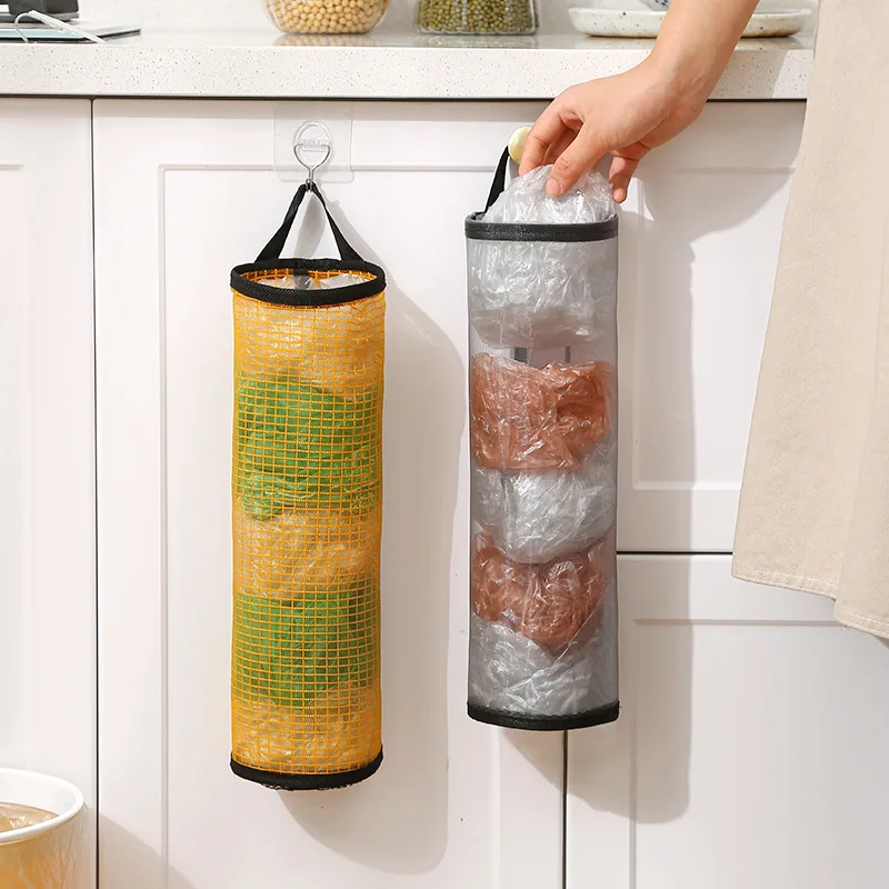 Home Grocery Bag Holder Wall Mount Plastic Bag Holder Dispenser Hanging Storage Trash Garbage Bag Kitchen Storage Bag Organizer