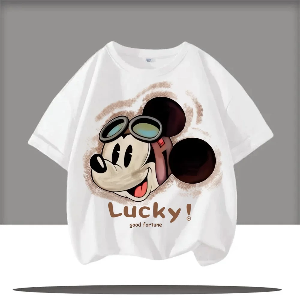 

2025 New Summer Disney Fun Mickey Cartoon Mesh 2D Children's Short sleeved T-shirt Fashion Cute Children's Top
