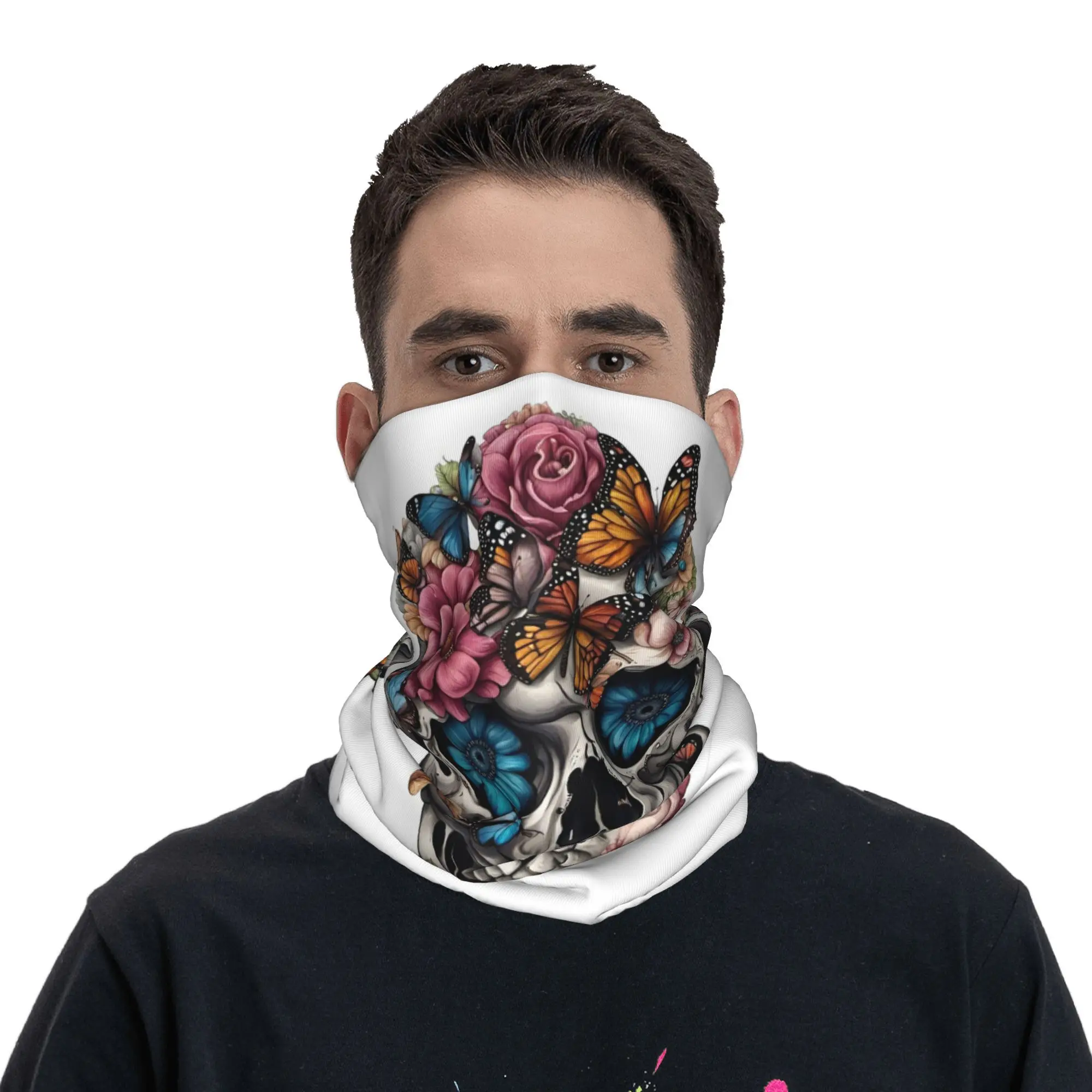 

Floral Sugar Skull Bandana Neck Cover Printed Face Scarf Multi-use Headband Hiking Fishing For Men Women Adult Winter
