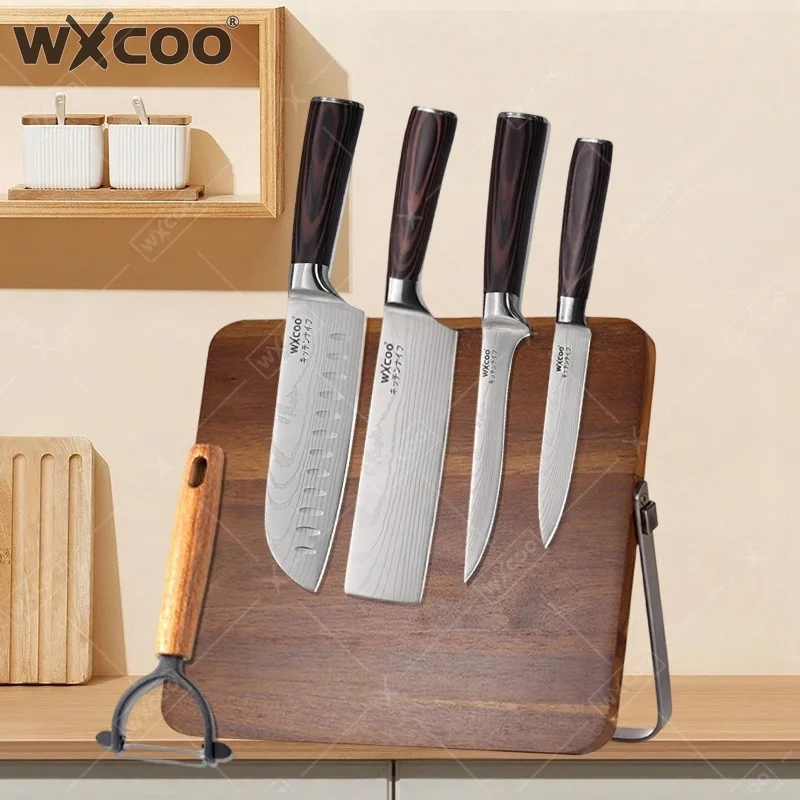 WXCOO 1~6pcs Italian Damascus Chef's Knife Japanese Santoku Fish Slicing Boning Knife Kitchen Utility Knife