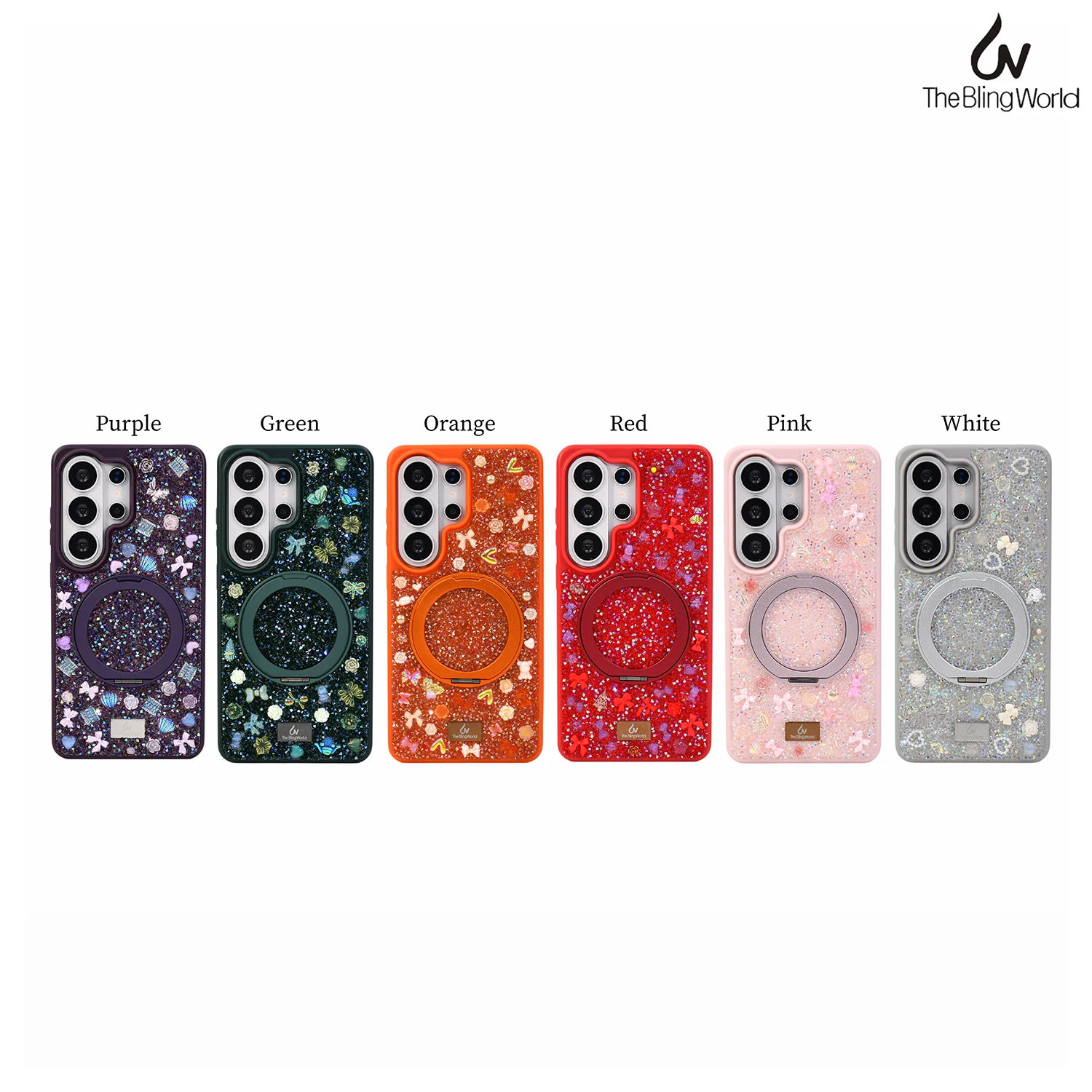The Bling World Luxury 3D Jewelry Crystal Case for Samsung Galaxy S26 Ultra S26 Plus S26+ Magnetic Rotating Holder Glitter Cover