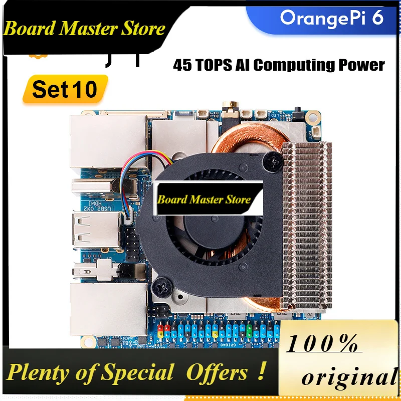 BoMaSOrange Pi 6 8G+Cooler, DDR5 CIX SoC Mini PC M2 NVME SSD 45TOPS NPU Single Board Computer Run Linux/Android/Windows/ROS2 OS