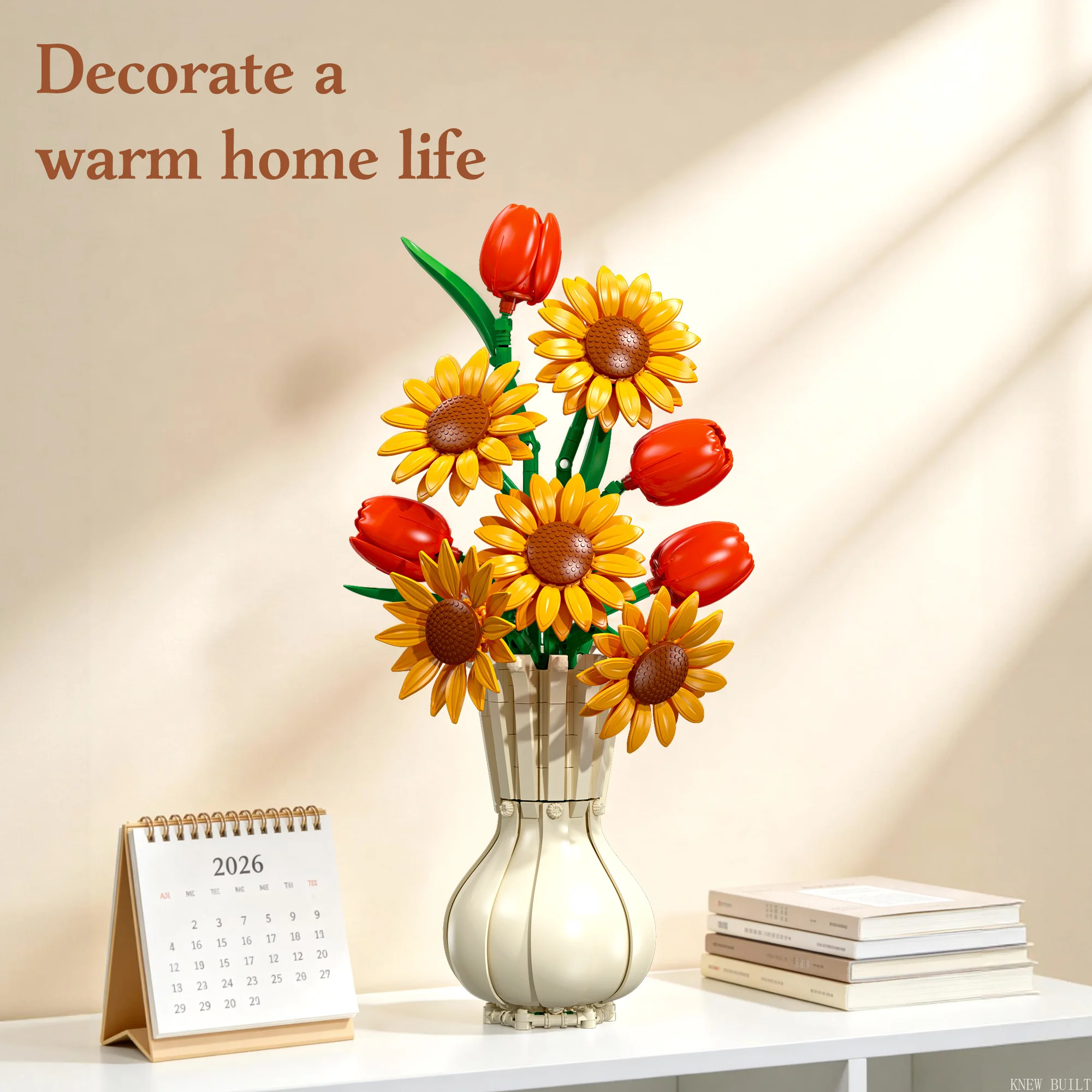 KNEW BUILT Forever Flower 739PCS Tulip Sunflower Building Block Toy–DIY Valentine‘s Day Gift,Romantic Desk Decor Accent for Girl