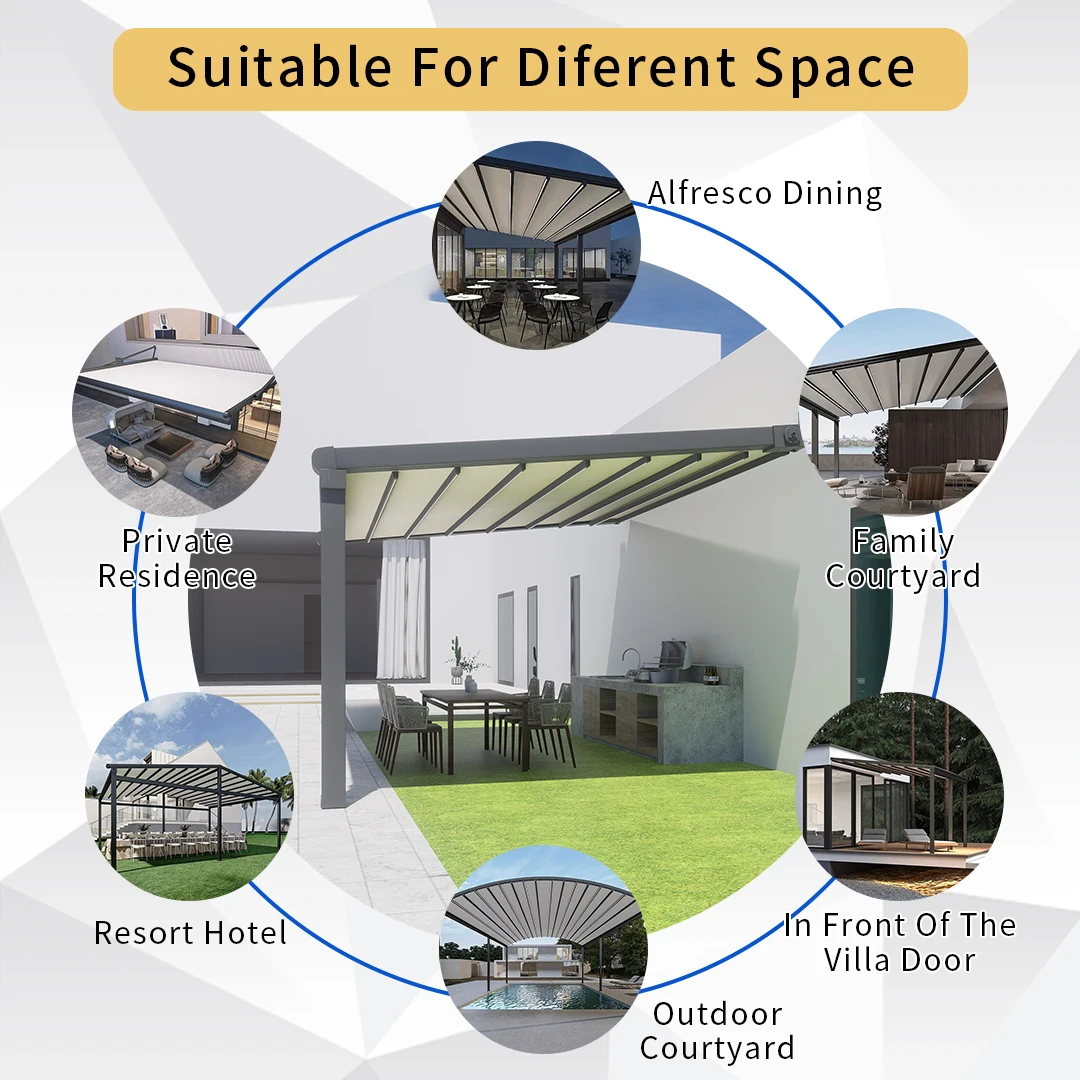 Customized Retractable Louver Roof Pergola 6*5 Bioclimatic System Motorized Aluminium Outdoor Awning Retractable Roof for Garden