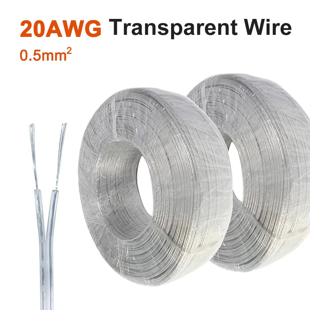 1m-80m 20AWG LED Neon Light Welding Electric Wire 2Pin Audio LED Lighting Electronic Toy DC Power Transparent Parallel Cable