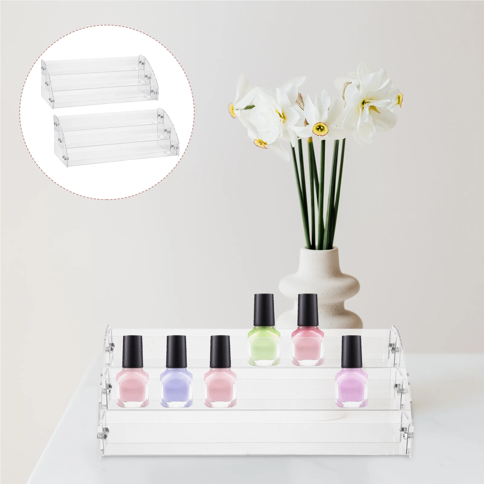 

2Pcs Nail Polish Holder Clear Design Organizer for Dressing Table Essential Oils Lipsticks Eye Shadows Nail Polish Organizer