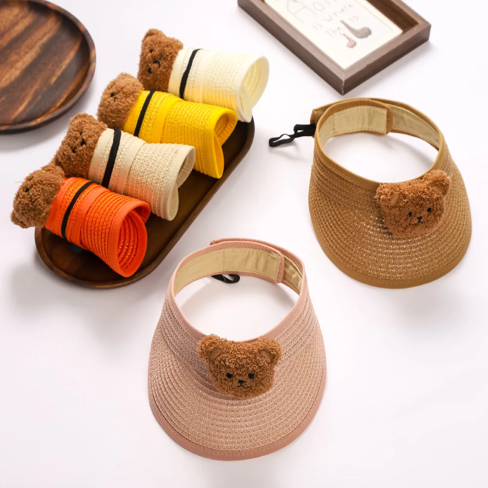 

Новые детские шапки, летние солнцезащитные кремы для мужчин и женщин, детская соломенная шляпа, складной милый солнцезащитный козырек с медведем, полый цилиндр