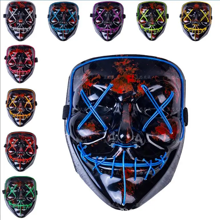 

10pcs Light Up Halloween Mask Scary Glow EL Wire Neon Full Face Masks Costume for Men Women Festival Party Performance Led Props