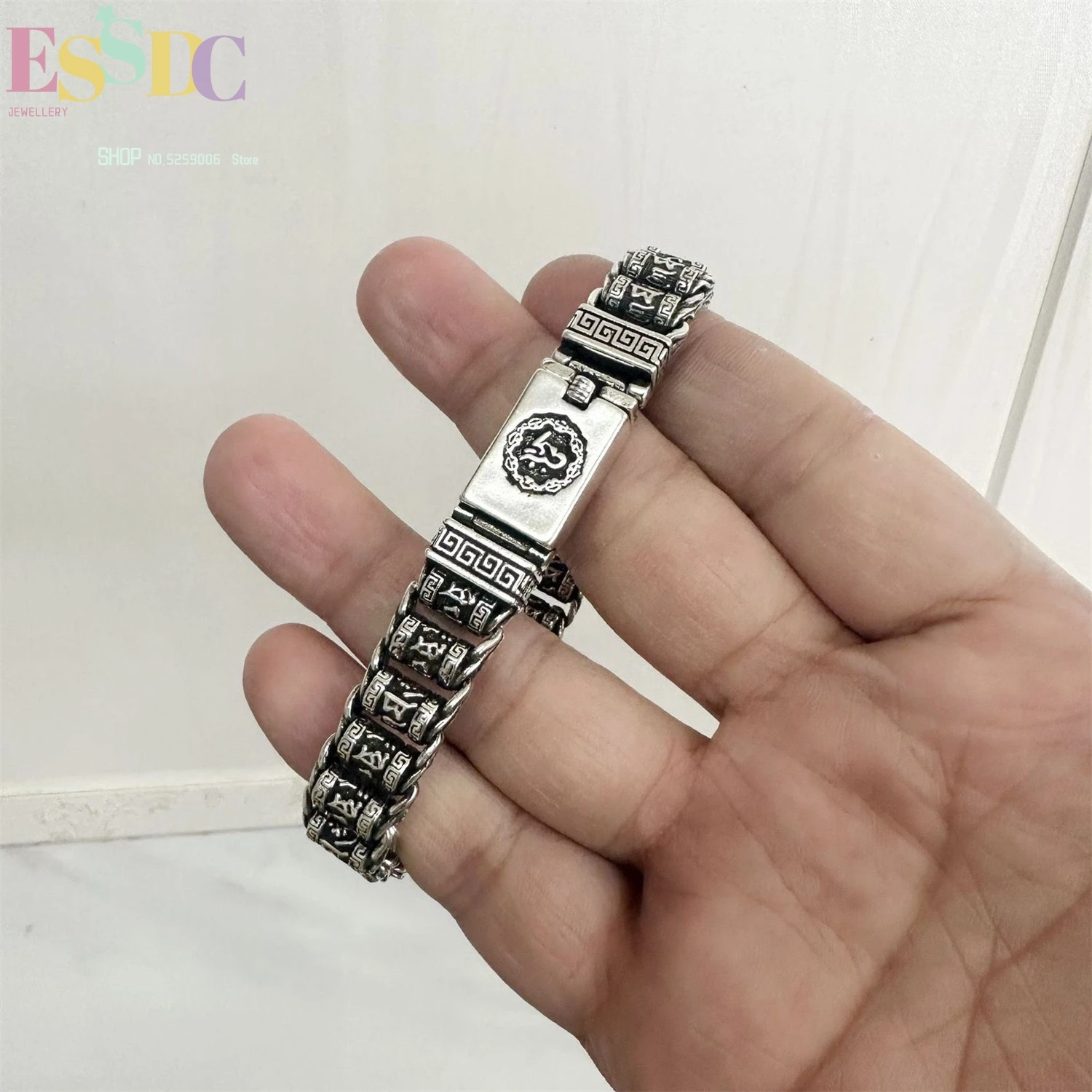Six Mantra Prayer Wheel Bracelet For Men Thai Silver Adjustable Buddhist Jewelry Ethnic Braided Road Road Through Beads Gift