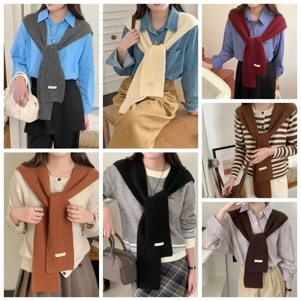 Casual Knotted Knitted Shawl Korean Style Solid Color Neck Guard Scarve Cape Blouse Shoulders False Collar Shoulder Wrap Ladies