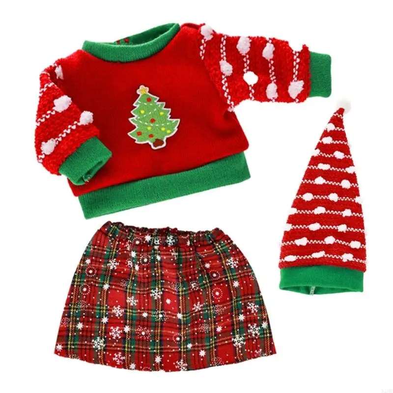 

N1HB Christmas Sweater Hat Skirt Set for 16/18 Inch Girl Girls Birthday Gifts
