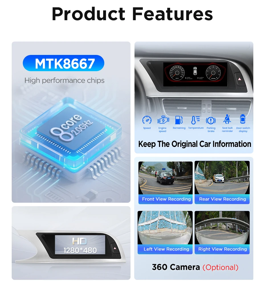 8,8 Zoll Bluetooth Wireless CarPlay Android Auto Autoradio für Audi A4 A4L B8 2009-2016 8-Kern 4G WiFi Stereo Multimedia Player