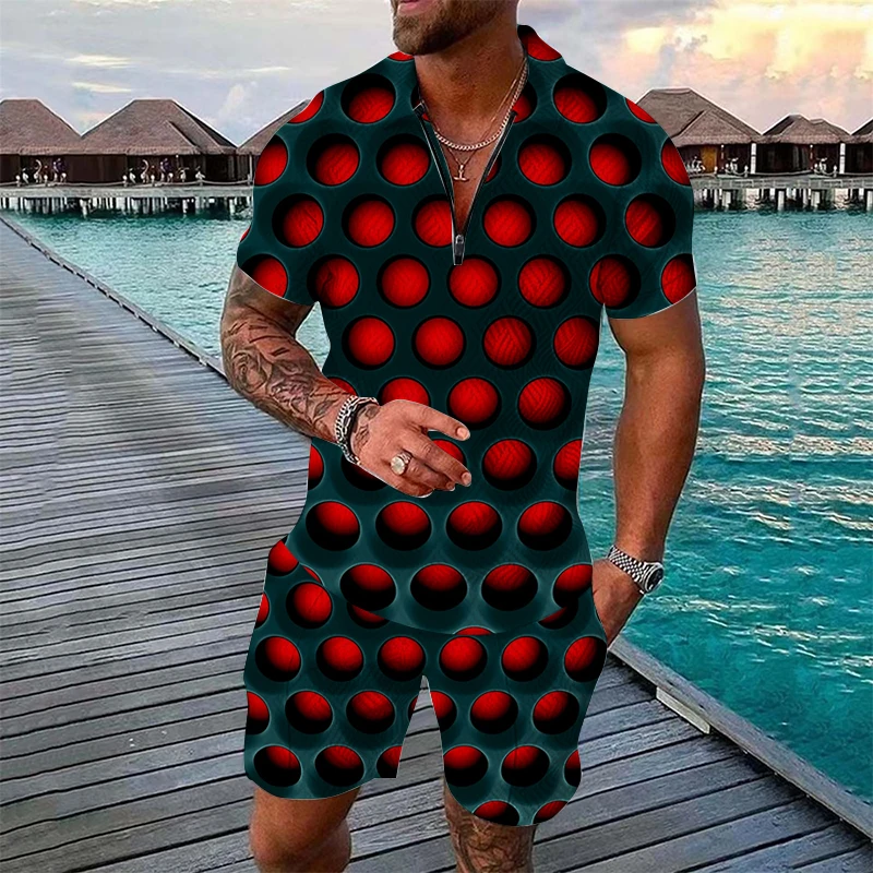 

Men's shirt Suit jacket Cool 3D Printing Psychedelic color Eye Pattern suit Summer Fashion Golf Sport set Polo Shirt Set