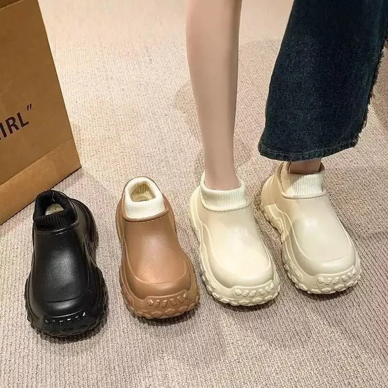 Popular warm heightening waterproof cotton slippers winter thick bottom non-slip heightening outer wear snow boots couple