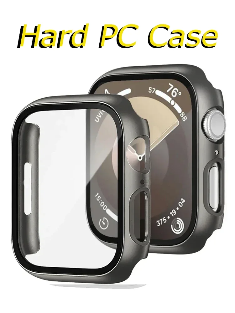 Закаленное стекло + чехол для Apple Watch, чехол 10, 42 мм, 46 мм, аксессуары, матовый жесткий бампер для ПК, защитная пленка для экрана iWatch series, 10 полос