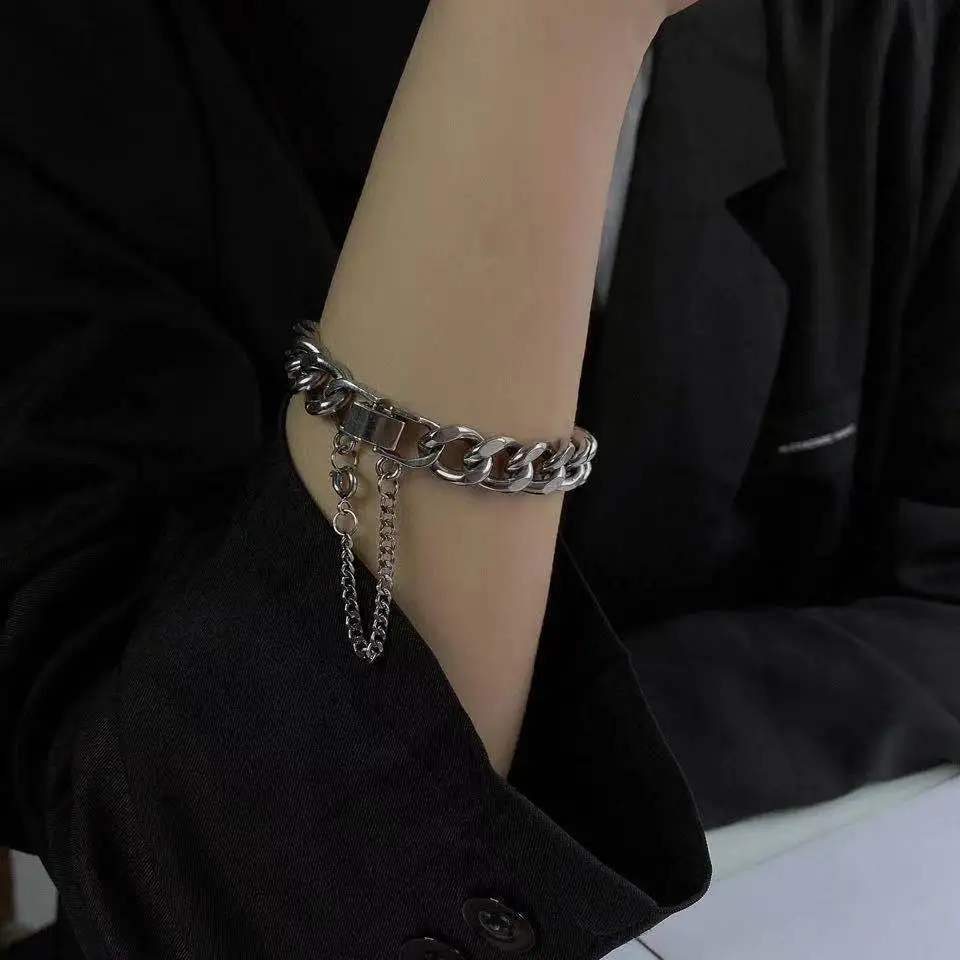 2024 Kpop New Hwang Hyun-jin The Same Titanium Steel Bracelet Metal Chain Hip-hop Rock INS Celebrity Jewelry Couple Gift