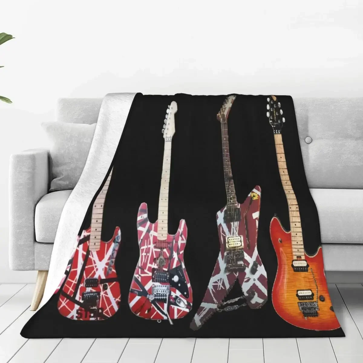 Van Halen Eruption Evh Guitars Black Throw Blanket Modern Warm Camping Multi Style