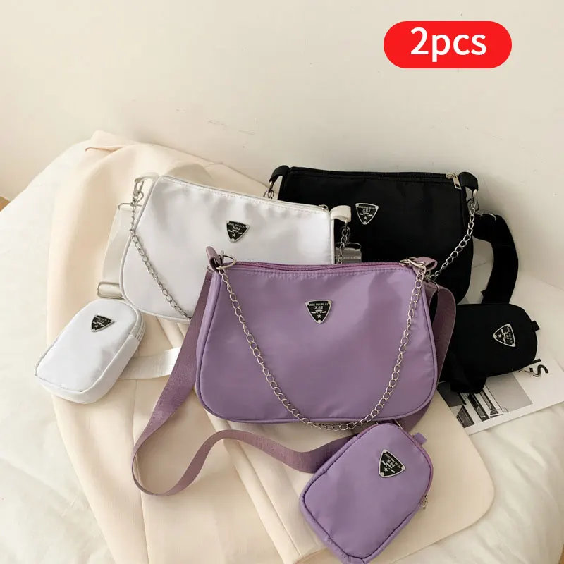 2Pcs Textured Crossbody Bag with Zipper Pocket Bag Simple Solid Color Shoulder Bag