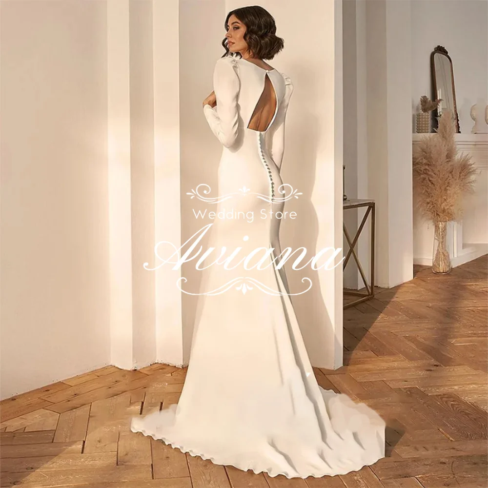 Aviana Customized Long Sleeve Deep V-Neck Mermaid Wedding Dress Full Sleeveless Sweep Train Ruffles New Design Classic 2025