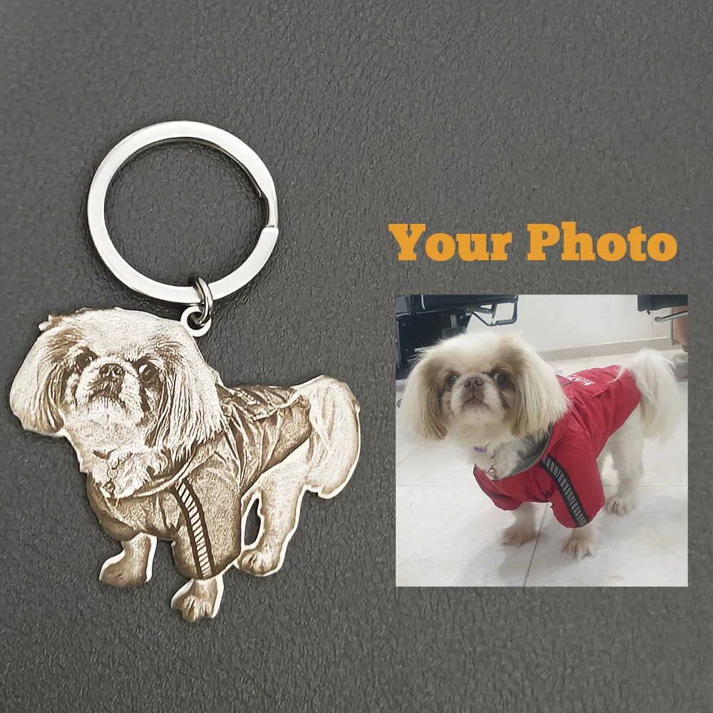 

Персонализированная фотография домашнего животного на заказ, изысканная выгравированная милая подвеска в виде животного, брелок из нержавеющей стали, мемориальный подарок для домашних животных для любителей домашних животных