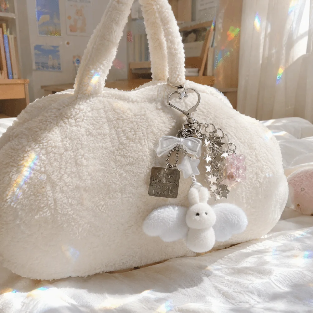 Beaded Design Phone Charms Pendant Rabbit Shape Cases Included Bead Phone Charm Angel Wings Shape Keychain Attachment