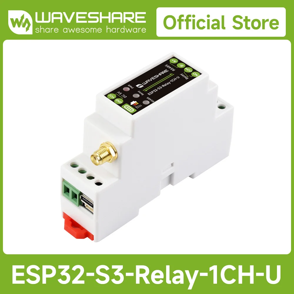 Waveshare Industrial 1-Channel ESP32-S3 WiFi Relay Module, Multiple Isolation Protection Circuits, Rail-Mount