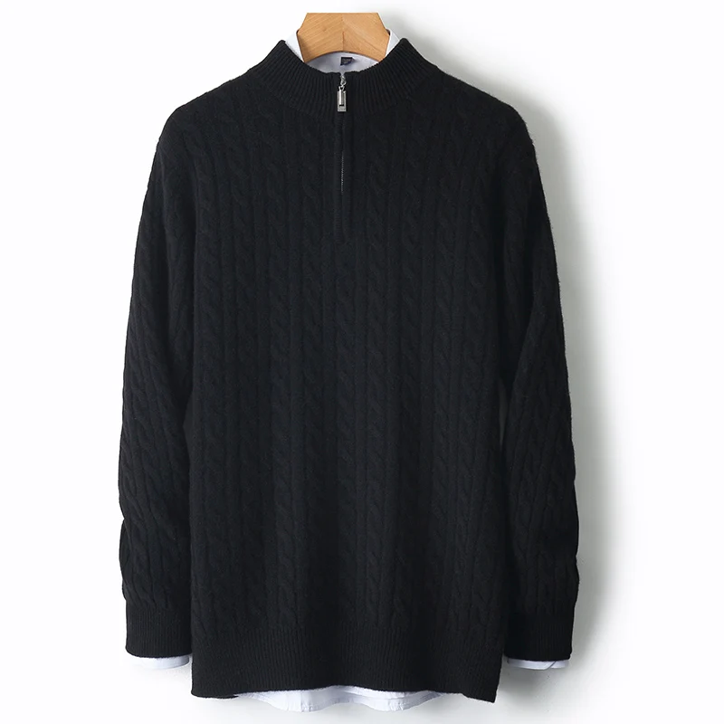 100% Merino Wool Half-Turtleneck Half Zipper Sweater Casual Solid Color Pullover Cashmere Comfortable Warm Soft Clothing Top