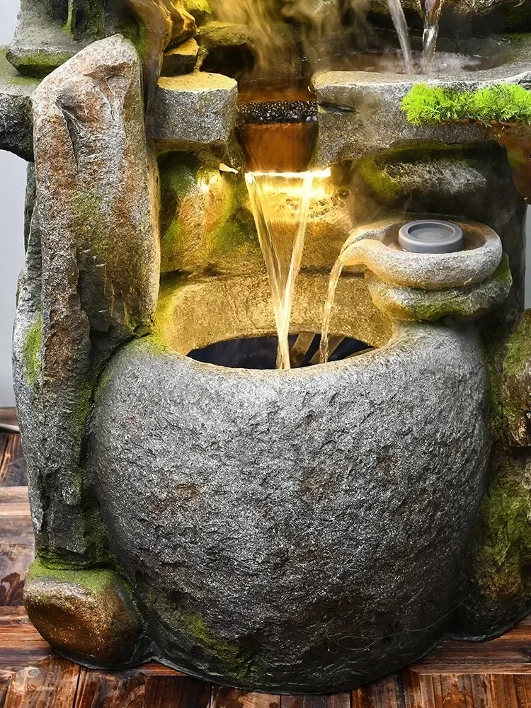 Chinese Zen Waterscape Artificial Mountain and Fountain Living Room Landscape Furnishing Articles Floor Decoration