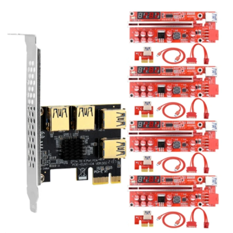 Adaptador PCI-E a PCI-E de 1 a 4, extensor PCIE USB 3,0 de 1X a 16X con tarjeta elevadora especial de minería V013 Pro para vídeo GPU