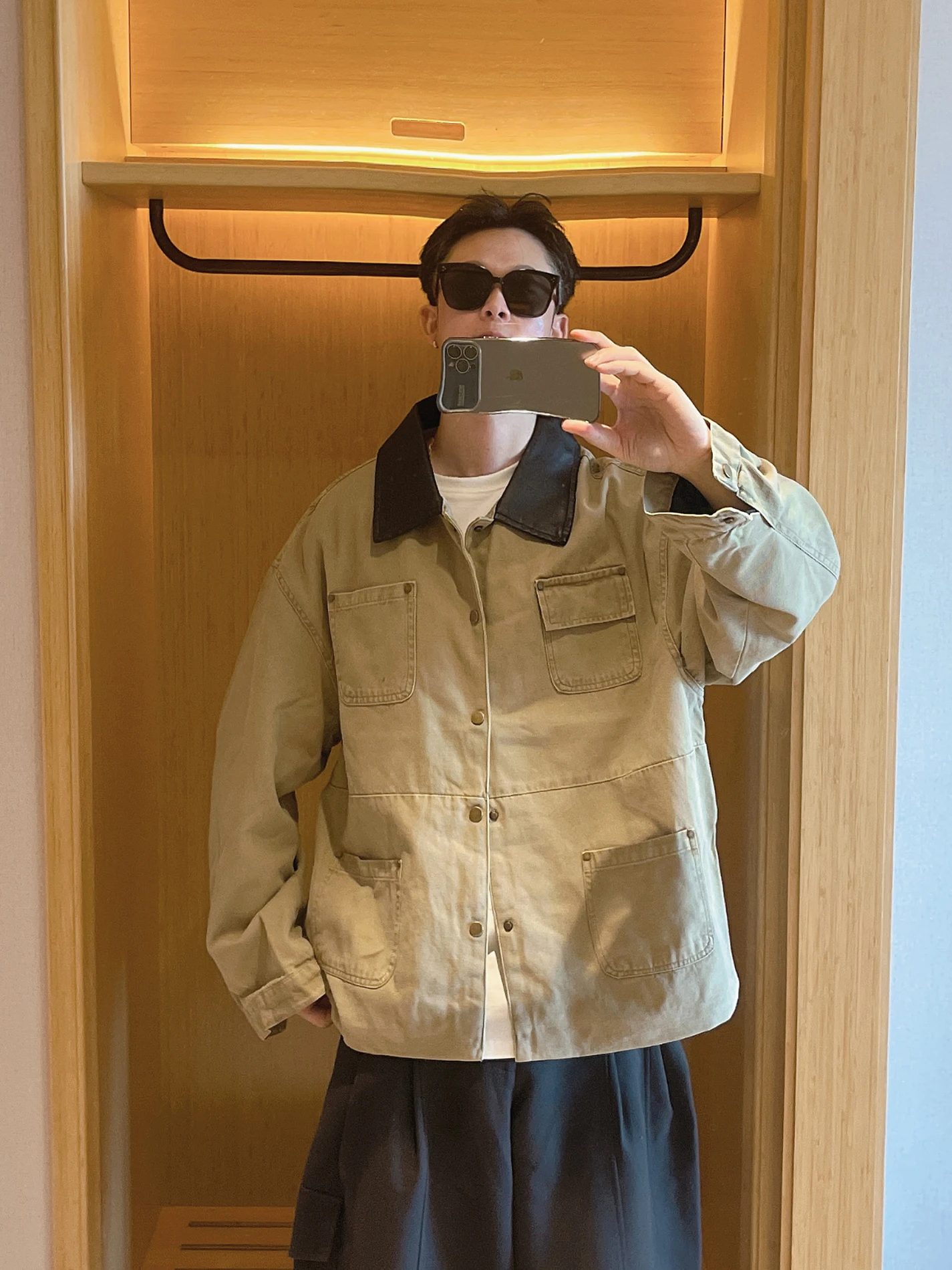 

Pharrell Williams Xiangzhan 2025 Autumn New Retro Money Sle PU Leather Patchwork Collar Workwear Jaet Men's Trend Brand