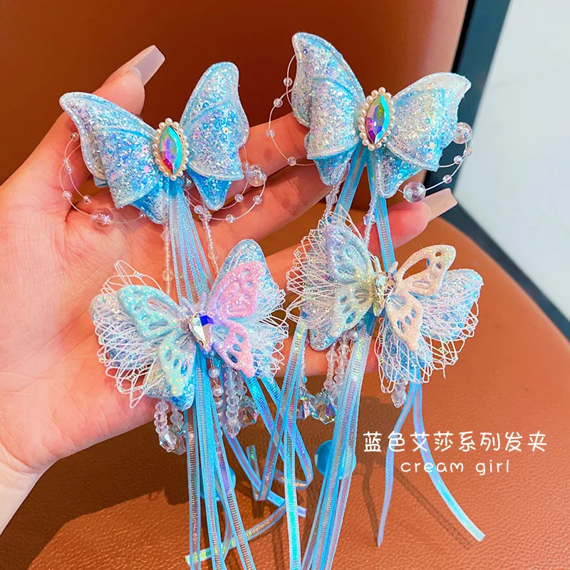 Cute Frozen Elsa headwear, children's princess bow, girls' floating yarn, Wig braided hair clip, maiden Jewelry hair accessory