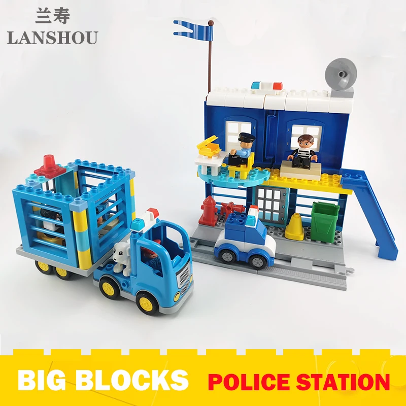 

Big Size Building Blocks Fire Department Police Station Moc Accessories Compatible Large Bricks Color Random Assembly Toys Gift