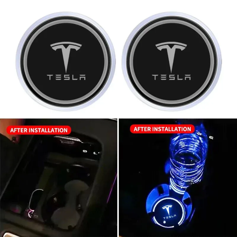 7 Colors Car LED Cup Holder Light Mats For Teslas Model 3 Model S X Y Style Roadster Invader Coil Mod WYE K80 Auto Accessories