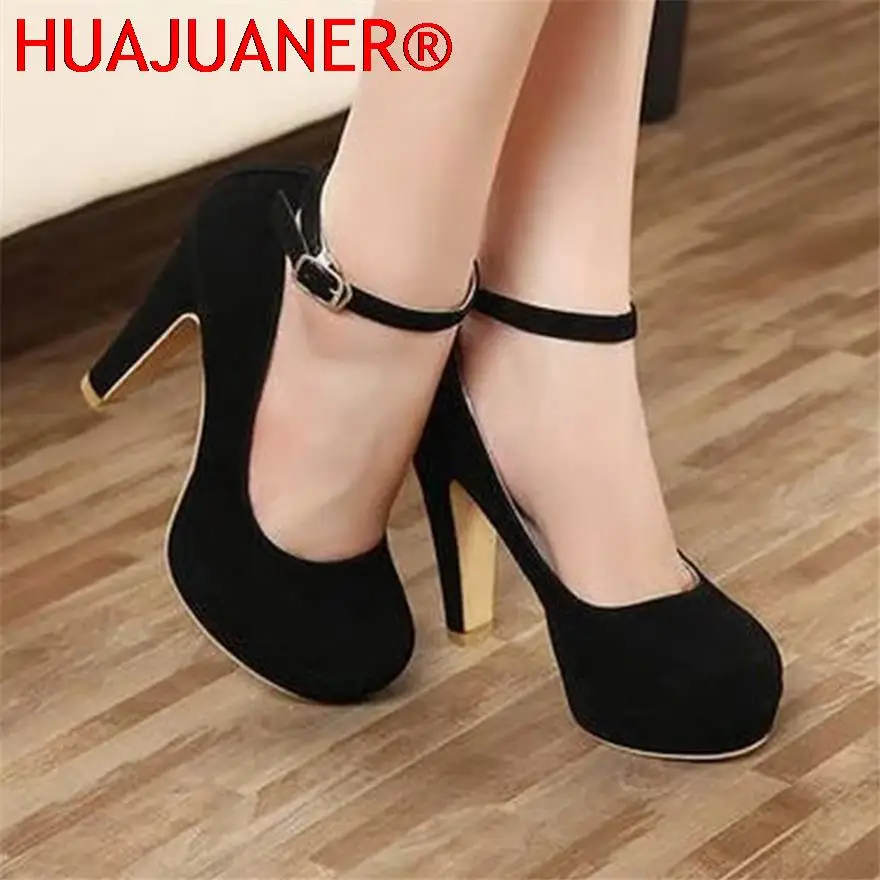 Princess Style Platform Party Shoes 2025 New Korean Fashion Solid Flock Buckle Shallow Women Pumps Ladies Brand High Heels Shoes image 6