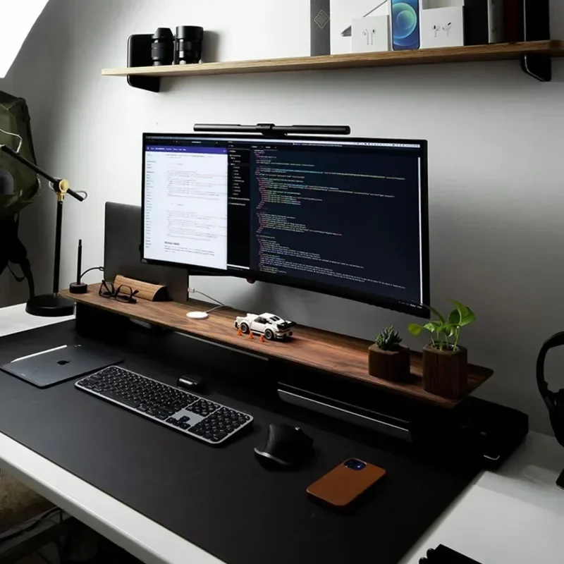 Retro Desktop Display Stand North American Black Walnut Computer Monitor Riser Solid Wood Display Base Classic Desk Riser