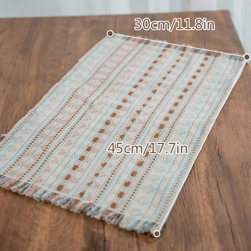 30x45cm Stripe Tassel Table Napkin Heat Insulation Pad Tableware Cloth Weaving Technique Kitchen Desktop Mat Napkins