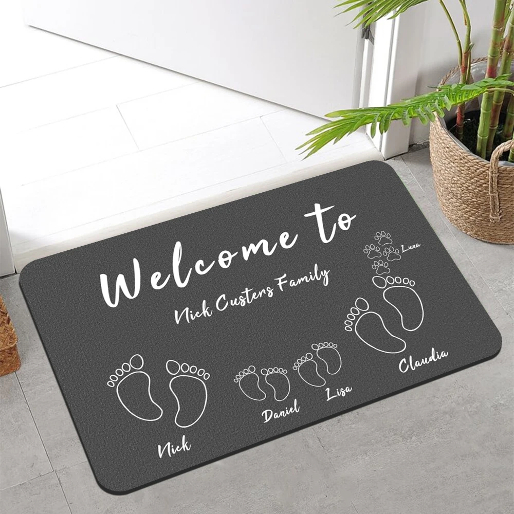 Non-slip Floor Mats Personalized Family Doormat with Names Father Mother Daughter Son Cat and Dog Custom Doormat Family Members