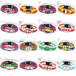 Metal World Country Flag Bracelet for Men Women USA Germany France Spain Italy National Flag Paracord Bracelet Bangles Jewelry