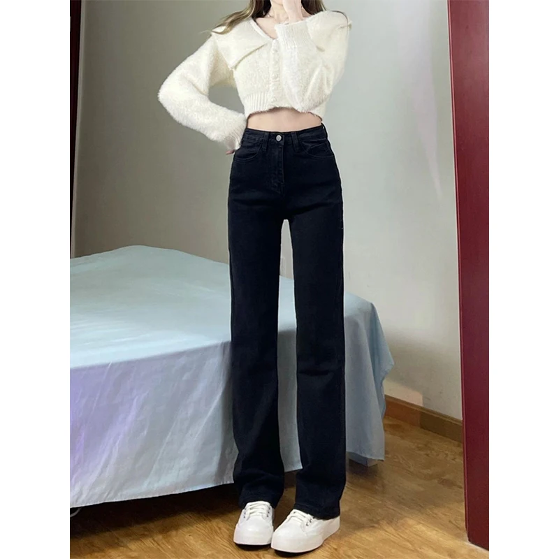 

Women Autumn Korean Office Lady Solid Color High Waist Appear Thin All-match Straight Women Clothes Fashion Casual Cowboy Pants