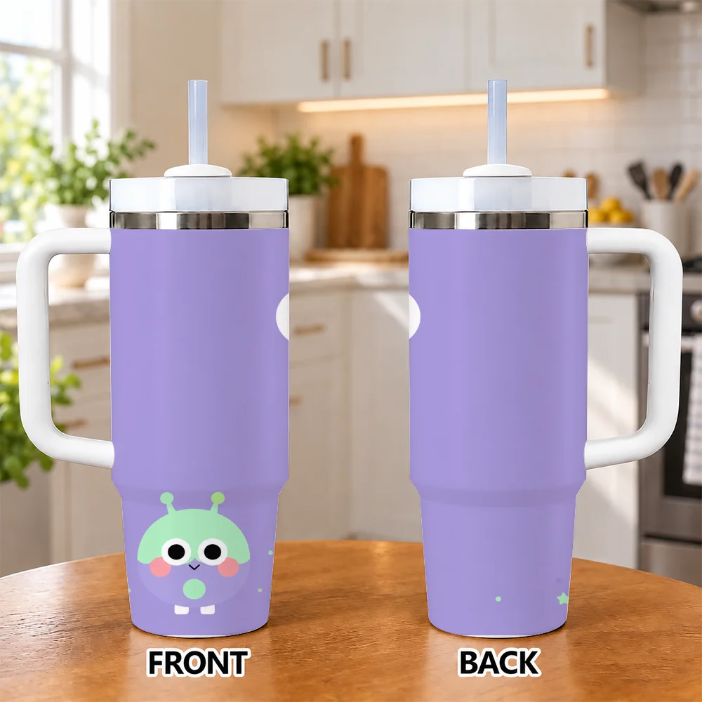 Cute Robot Purple Star 40oz Tumbler with Handle Straw Stainless Steel Insulated Travel Mug Water Cup Gift Vacuum Flasks
