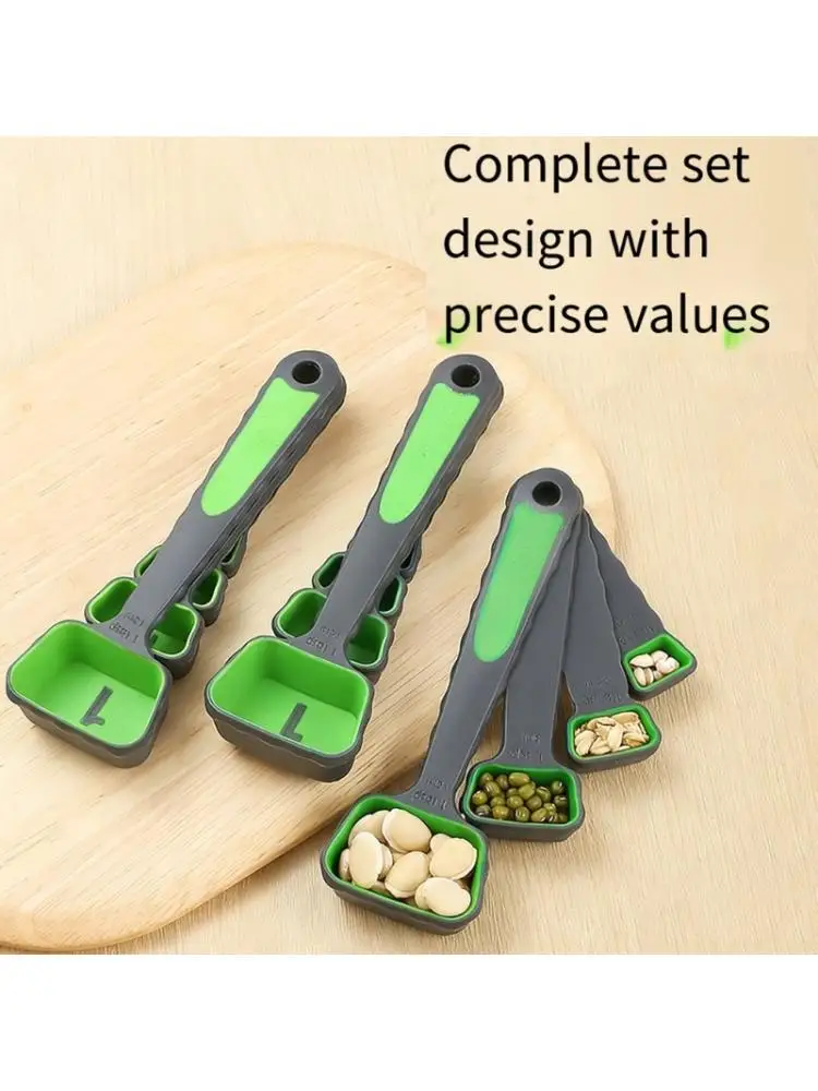 E8BD Collapsing Silicone Measuring Cup Spoon Set With Engraved Marking Kitchen Tool